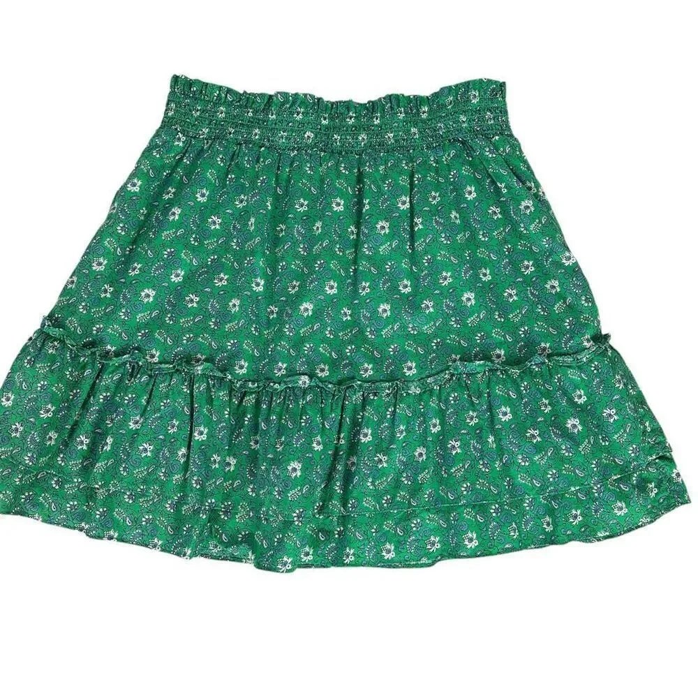 J. Crew Tiered ruffle mini skirt size Medium Green - Picture 2 of 5